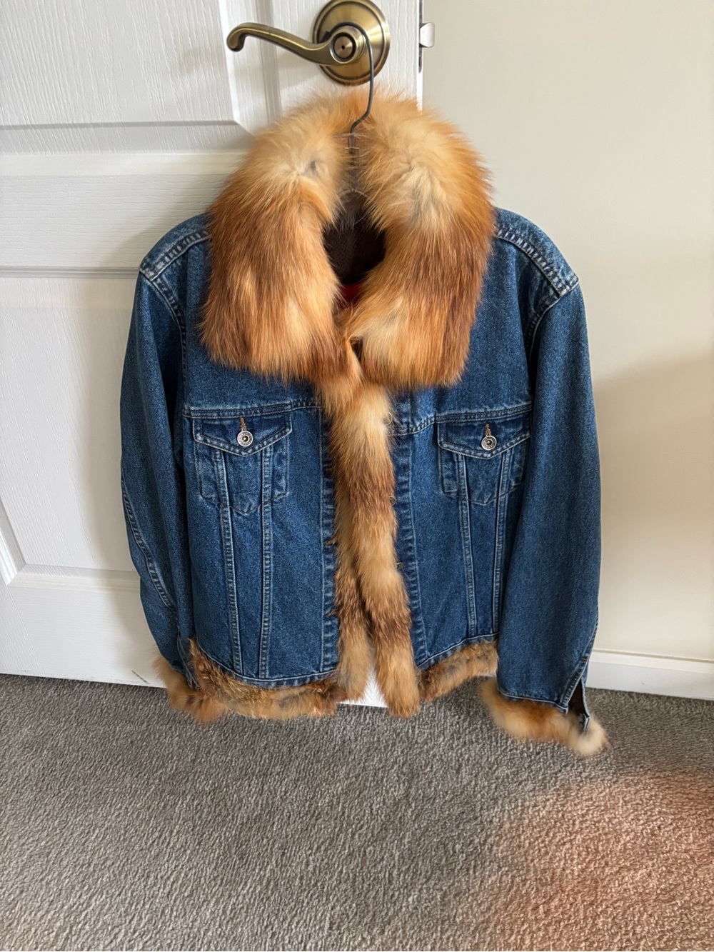 Women's Blue Denim Jacket with Tan Fur Trim
